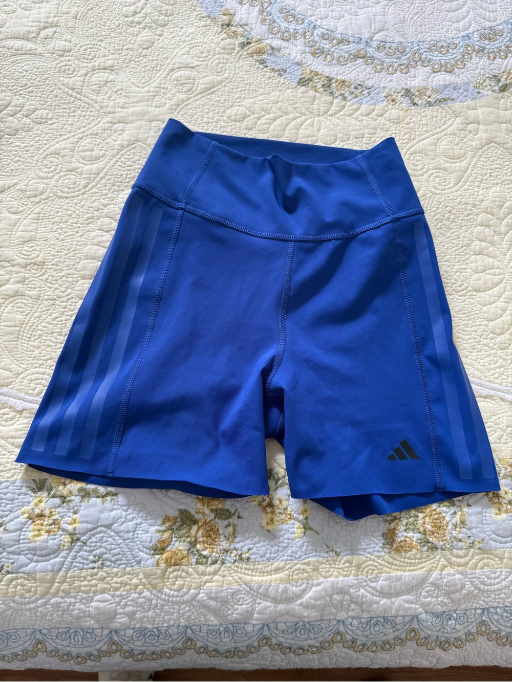 adidas Royal Blue High-Waist Bike Shorts with Side Stripes